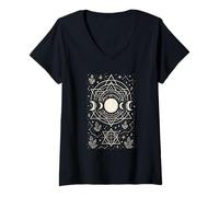 Womens Mystic Triple Lunar Phase Sacred Moon Geometry Design V-Neck T-Shirt