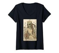 Womens Mystical Alien Goddess Tarot Card The Empress V-Neck T-Shirt