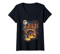 Women's Mystical Bongo Howling Full Moon Safari Nature Art V-Neck T-Shirt