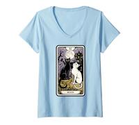 Womens Mystical Cat Under Moon Tarot Style V-Neck T-Shirt