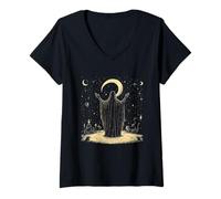 Womens Mystical Celestial Night Ritual Wizard V-Neck T-Shirt