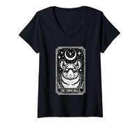 Womens Mystical Chinchilla Tarot Card Style with Stars V-Neck T-Shirt