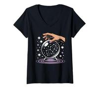 Women's Mystical Crystal Ball with Purple and Pink Rings V-Neck T-Shirt