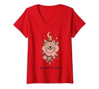 Womens Mystical Flower with Eye Occult Moon Crystal Boho Tattoo Art V-Neck T-Shirt