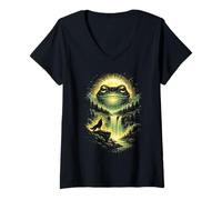 Women's Mystical Frog Artwork Vintage Fantasy Nature Lovers V-Neck T-Shirt