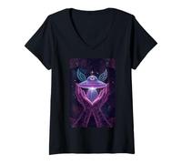 Womens Mystical Hands Cosmic Ship Galactic Divine Sky Mystic V-Neck T-Shirt