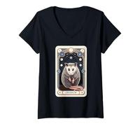 Womens Mystical Opossum Tarot Illustration V-Neck T-Shirt