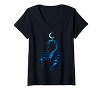 Womens Mystical Scorpion Celestial Crescent Moon Scorpion Graphic V-Neck T-Shirt