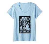 Womens Mystical Skeleton Tarot The Bunny Mom Rabbit V-Neck T-Shirt