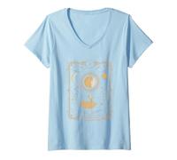 Womens Mystical The Moon Tarot Card Design V-Neck T-Shirt