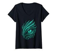 Women's Mythic Eye Dark Fantasy Dragon Art V-Neck T-Shirt