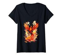 Womens Mythical Bird Phoenix Rising Rejuvenation Fire Phoenix Bird V-Neck T-Shirt