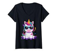 Womens Mythical Creatures Fairy Tale Horse Fantasy Colourful Unicorn V-Neck T-Shirt