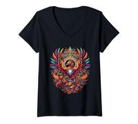 Women's Mythical Phoenix with Vibrant Ornamental Art V-Neck T-Shirt