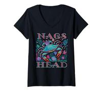 Womens NAGS HEAD NORTH CAROLINA BLUE CRAB SUMMER BEACH VACATION V-Neck T-Shirt