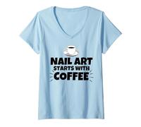 Women's Nail Art Starts with Coffee V-Neck T-Shirt