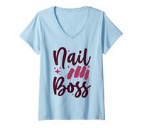 Women's Nail Boss Manicurist Technician Beauty Salon V-Neck T-Shirt