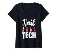 Womens Nail Tech Polish Bottles Manicure Professionals V-Neck T-Shirt