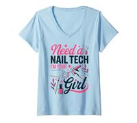 Women's Nail Tech Self-Employed Nail Artist Manicurist V-Neck T-Shirt