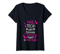 Women's Nail Tech with Tattoos Nail Technician Nail Polish V-Neck T-Shirt