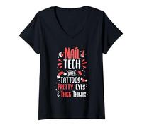 Women's Nail Tech with Tattoos Nail Technician Nail Polish V-Neck T-Shirt