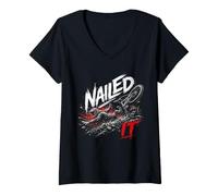 Women's Nailed It Cycling Crash Funny Rider BMX Lover V-Neck T-Shirt