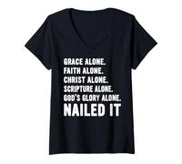 Womens Nailed It Protestant Reformation Day Martin Luther Lutheran V-Neck T-Shirt