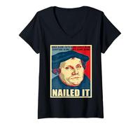 Womens Nailed It Protestant Reformation Day Martin Luther Lutheran V-Neck T-Shirt