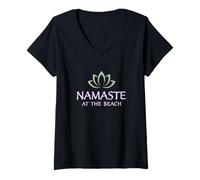 Women's Namaste at The Beach Yoga Meditation Ocean Zen V-Neck T-Shirt