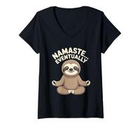 Womens Namaste Eventually Sloth Funny Yoga Meditation namaste zen V-Neck T-Shirt