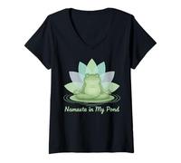 Womens Namaste in My Pond Funny Yoga Frog V-Neck T-Shirt