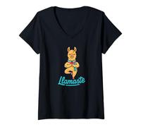 Womens Namaste Llama: Zen Llama Yoga Pose V-Neck T-Shirt