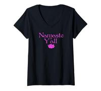 Womens Namaste Y’All Lotus Flower V-Neck T-Shirt