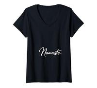Women's Namaste Yoga Mindfulness Script Design V-Neck T-Shirt