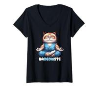 Womens Nameowste Cat Pose Zen Meditation for Cat Lovers Cute Funny V-Neck T-Shirt