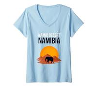 Women's Namib Namibia Elephant Desert Wildlife Retro Sunset V-Neck T-Shirt