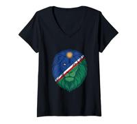 Women's Namibia Flag Colors Lion Head V-Neck T-Shirt