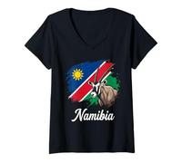 Women's Namibia Flag Oryx Gemsbok African Wildlife Design V-Neck T-Shirt