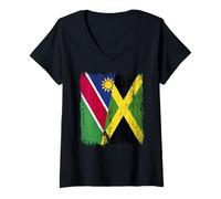 Womens Namibia Jamaica Half Flag Namibian Jamaican Heritage V-Neck T-Shirt