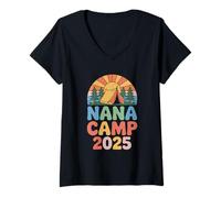 Womens Nana Camp 2025 Family Grandkids Summer Fun V-Neck T-Shirt