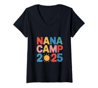 Womens Nana Camp 2025 Family Vacation Summer Camping Crew Kids V-Neck T-Shirt