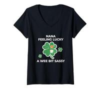 Women's Nana Feeling Lucky - A Wee Bit Sassy Fun V-Neck T-Shirt