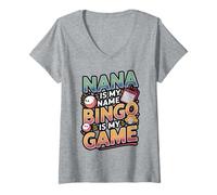 Womens Nana is My Name Bingo is My Game Funny Design V-Neck T-Shirt