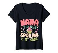 Womens Nana is My Name Spoiling Game Grandmother Grandma V-Neck T-Shirt