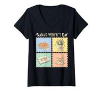 Women's Nanas Perfect Day Cozy Cottagecore Baking Reading Tea Mother V-Neck T-Shirt