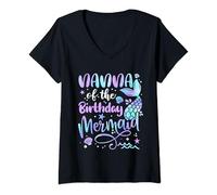 Womens Nanna Of The Birthday Mermaid Matching Family Mother's Day V-Neck T-Shirt