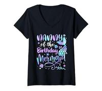 Womens Nanny Of The Birthday Mermaid Matching Family Mother's Day V-Neck T-Shirt