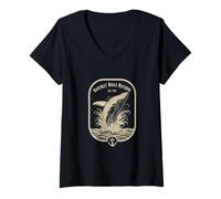 Women's Nantucket Whale Watching Est 1974 Fan Nautical Adventure V-Neck T-Shirt