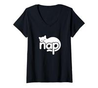 Womens Nap Cat Word Art - Napping, Sleep & Self-Care Design V-Neck T-Shirt