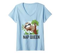 Women's Nap Queen Sloth Sleeping Cute Animal Design V-Neck T-Shirt